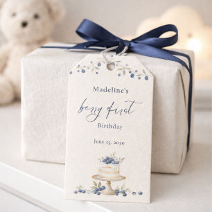 Elegant Berry First Blueberry Birthday Cake Gift Tags