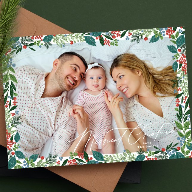 elegant berry frame merriest christmas photo holiday card (Creator Uploaded)