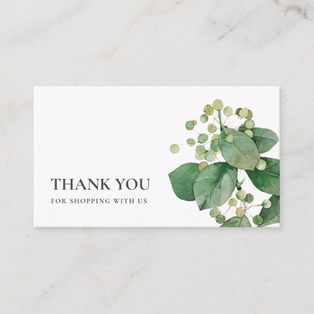 ELEGANT BERRY LEAFY FOLIAGE GREENERY THANK YOU BUSINESS CARD (Front)