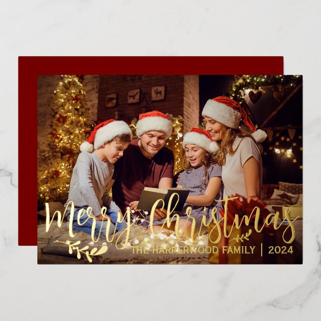 Elegant Berry Leaves Christmas Family One Photo (Front/Back)