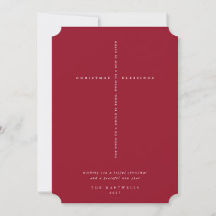 Elegant Berry Red Scripture Cross Holiday Card