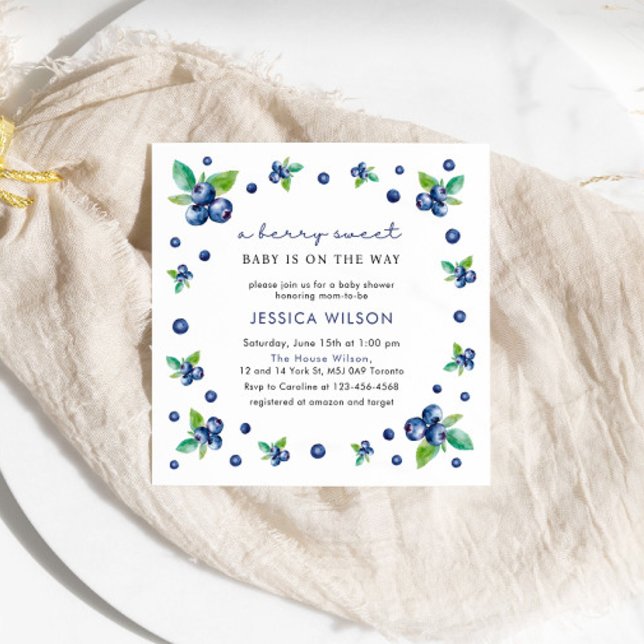Elegant Berry Sweet Baby Shower Blueberries Invitation (Creator Uploaded)