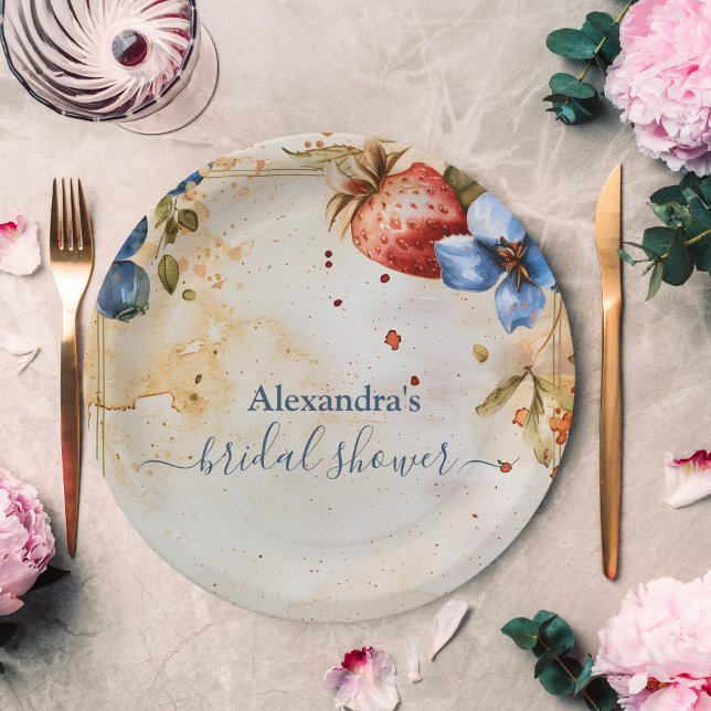 Elegant Berry Sweet Strawberry Bridal Shower  Paper Plate (Creator Uploaded)