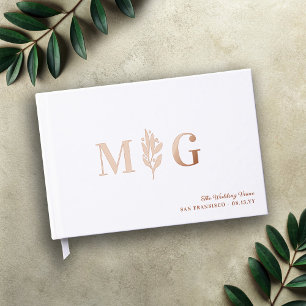 Elegant Berry Twig 2 Initial Monogram Wedding Guest Book