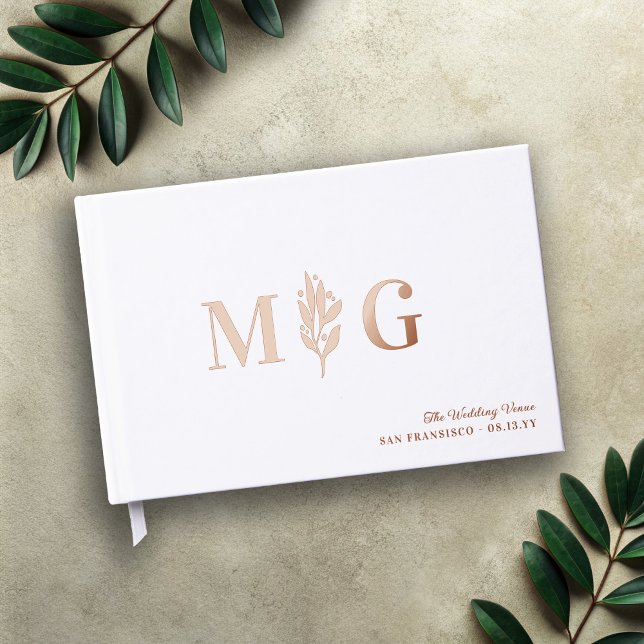 Elegant Berry Twig 2 Initial Monogram Wedding Guest Book (Creator Uploaded)
