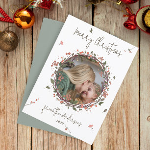 Elegant Berry Wreath Photo Christmas Holiday Card