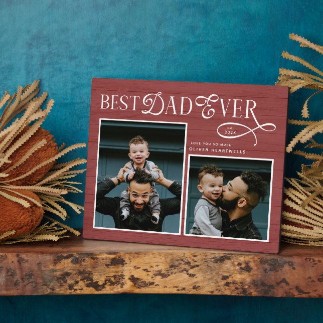 Elegant Best Dad Ever Photo Red Plaque (Side)