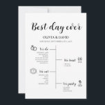 Elegant Best Day Ever Wedding Timeline Program Invitation<br><div class="desc">Celebrate your special day with the Elegant Best Day Ever Wedding Timeline Program. This thoughtfully designed program provides your guests with a clear and stylish overview of the day's events. Featuring a modern and elegant layout, the timeline includes customisable icons and beautifully crafted typography that highlights each moment of your...</div>