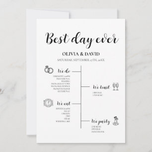 Elegant Best Day Ever Wedding Timeline Program Invitation