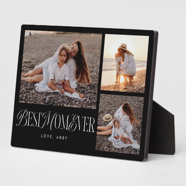 Elegant Best Mum Ever Black Collage Plaque (Side)