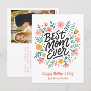 Elegant Best Mum Ever Floral Mothers Day Holiday Postcard