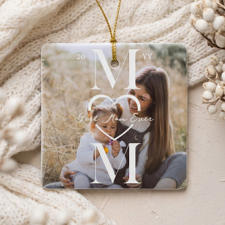 Elegant Best Mum Ever Photo Christmas Keepsake Ceramic Ornament