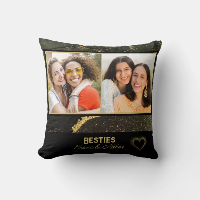 Elegant Besties Best Friend Black and Gold Photo Cushion (Front)