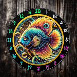 Elegant Betta Dartboard Wall Display<br><div class="desc">Add a touch of elegance to your man cave, game room, or dorm with the Elegant Betta Dartboard Wall Display. Featuring a radiant betta fish in vibrant shades of magenta, turquoise, and gold, this dartboard exudes sophistication. The glowing golden bubbles and dark background amplify the design’s striking beauty, creating a...</div>