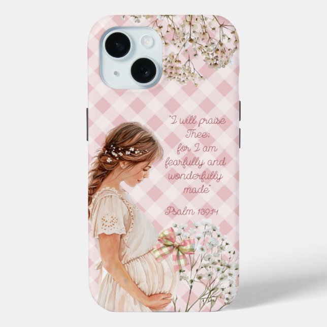 Elegant Bible Expectant Mother Plaid Flower Bow Case-Mate iPhone Case (Back)