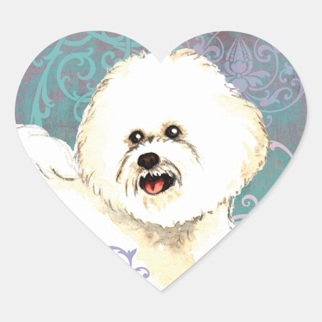 Elegant Bichon Frise Heart Sticker (Front)