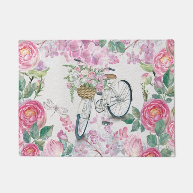 Elegant Bicycle and Flowers Doormat (Front)