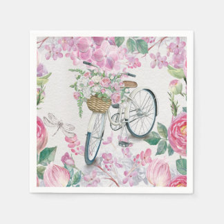 Elegant Bicycle and Flowers Napkin