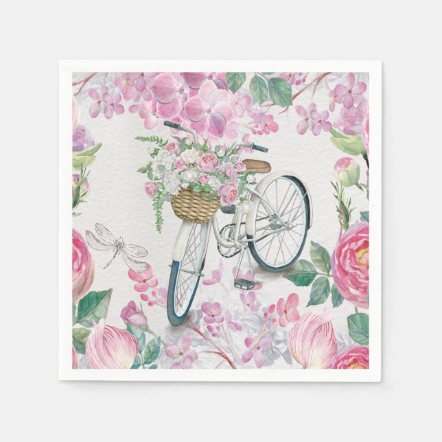 Elegant Bicycle and Flowers Napkin (Front)