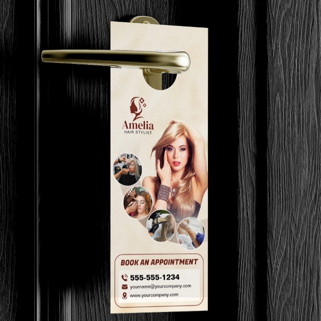 Elegant Biege Hair Stylist Salon Makeup Waxing Door Hanger (Creator Uploaded)
