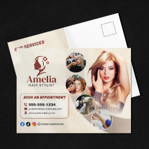 Elegant Biege Hair Stylist Salon Makeup Waxing Postcard