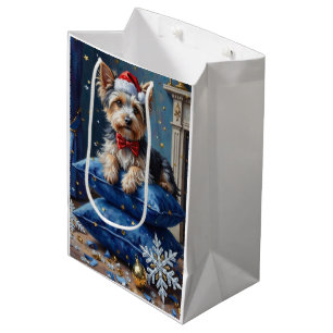 Elegant Biewer Terrier Dog Velvet Christmas Medium Gift Bag