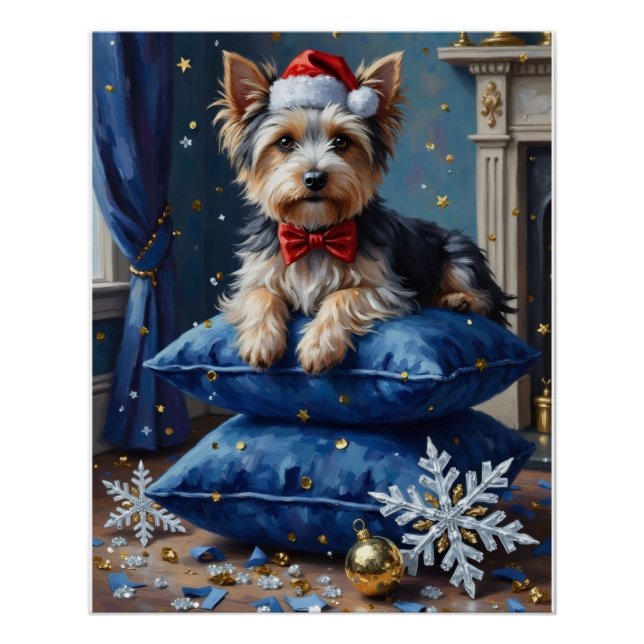 Elegant Biewer Terrier Dog Velvet Christmas Poster (Front)