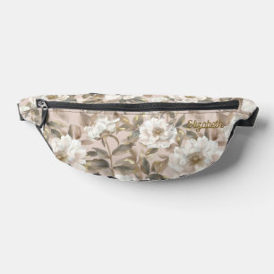 Elegant Big Camellia Flower Pink Gold Custom Trave Bum Bags