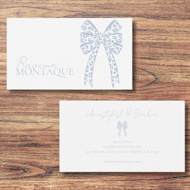 Elegant Big Dusty Blue Leopard Bow Custom Chic Business Card (Creator Uploaded)