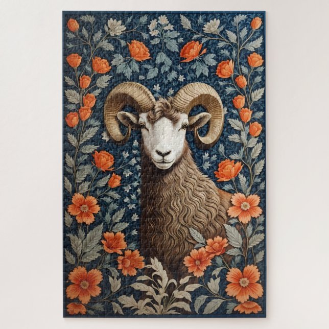 Elegant Big Horn Sheep William Morris Inspired  Jigsaw Puzzle (Vertical)