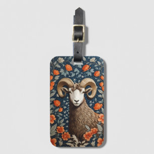 Elegant Big Horn Sheep William Morris Inspired Luggage Tag