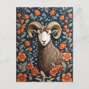 Elegant Big Horn Sheep William Morris Inspired Postcard