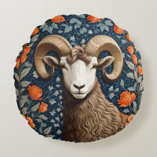Elegant Big Horn Sheep William Morris Inspired  Round Cushion