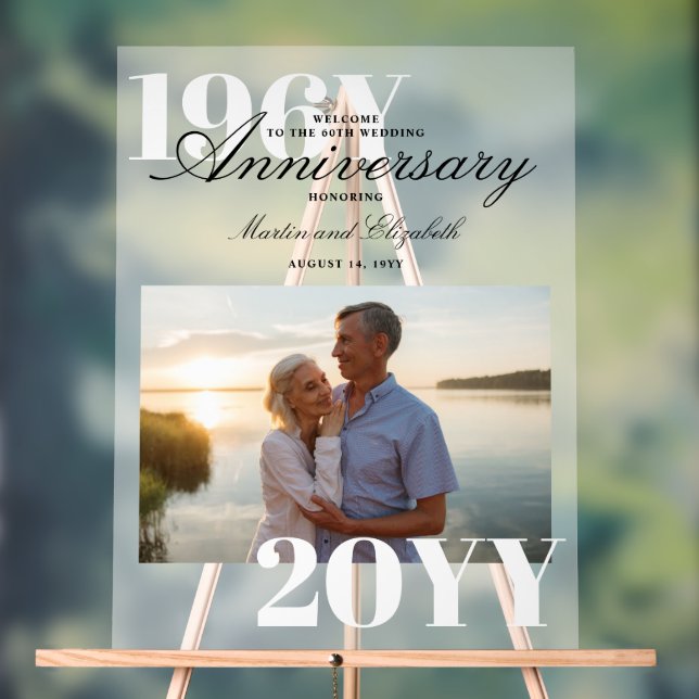 Elegant Big Numbers 60th Wedding Anniversary Photo Acrylic Sign (Neutral)