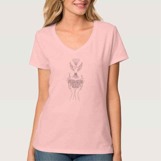 Elegant Bird and Nest Line Art Women's T-Shirt (Front)