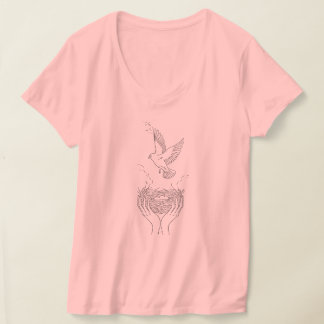 Elegant Bird and Nest Line Art Women's T-Shirt