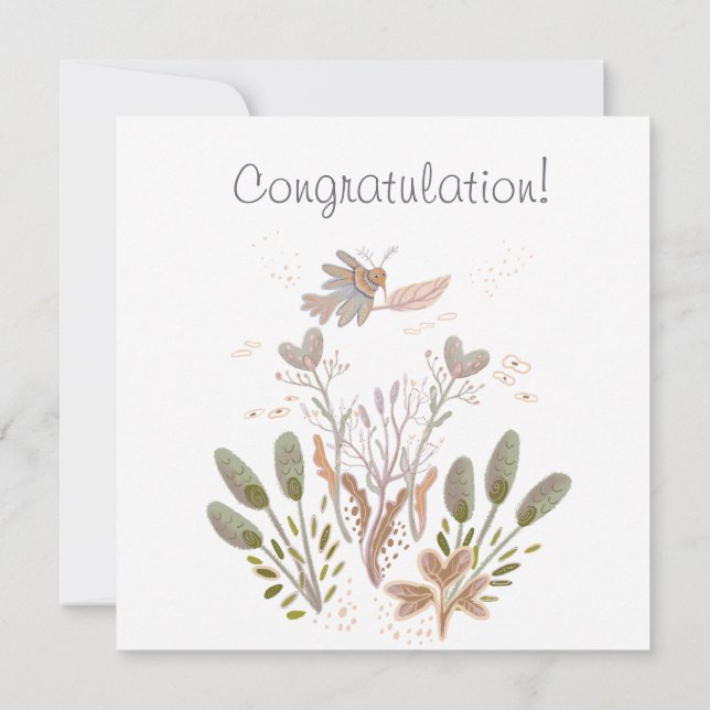 elegant bird and plants Flat Card (Back)
