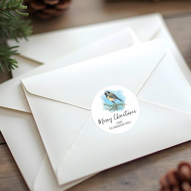 Elegant Bird Christmas Classic Round Sticker (Personalized Christmas Sticker)