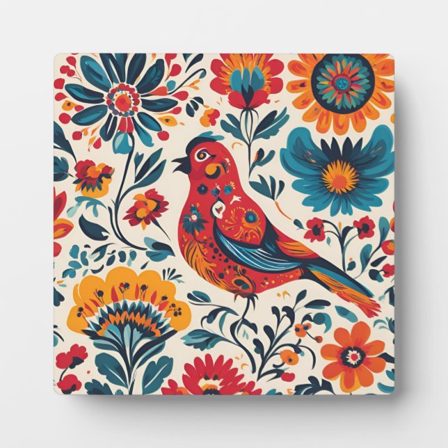 Elegant Bird Design in Polish Folk Art Style Plaque (Front)