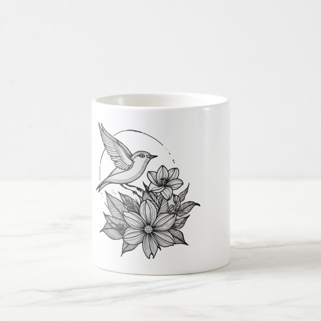 Elegant Bird & Flower Design Coffee Mug  (Center)