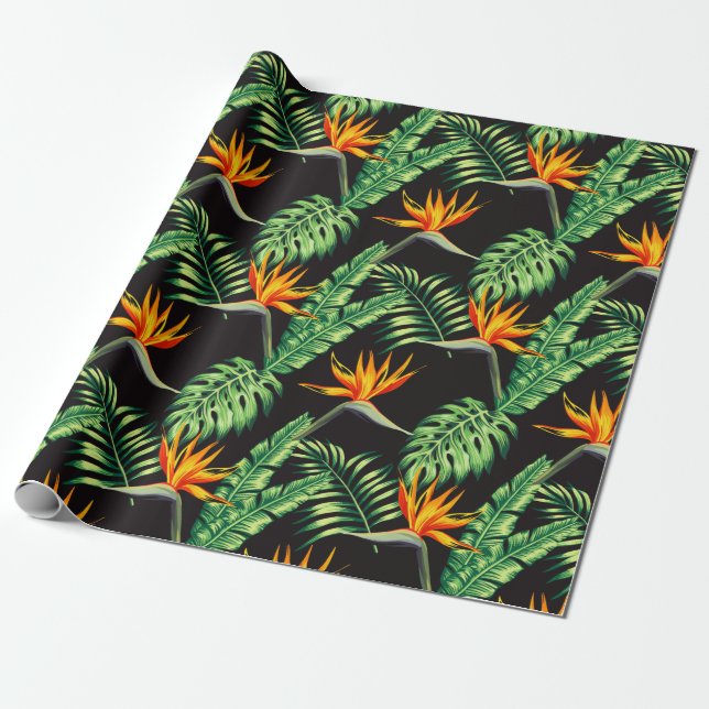 Elegant Bird of Paradise Tropical Floral Wrapping  Paper (Unrolled)