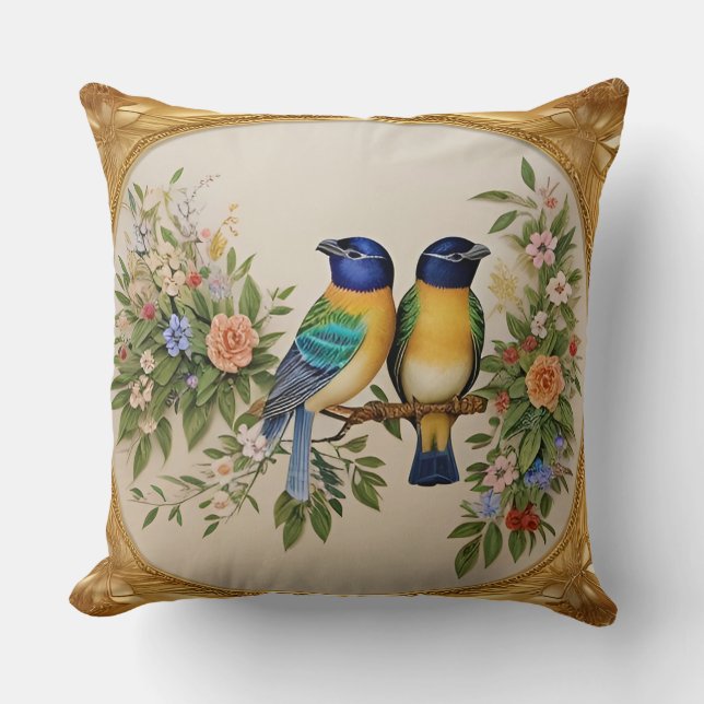 🐦 Elegant Bird Throw Pillow Floral Branch Decor  (Front)