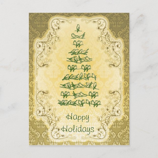 Elegant Bird Tree Christmas Postcard (Front)