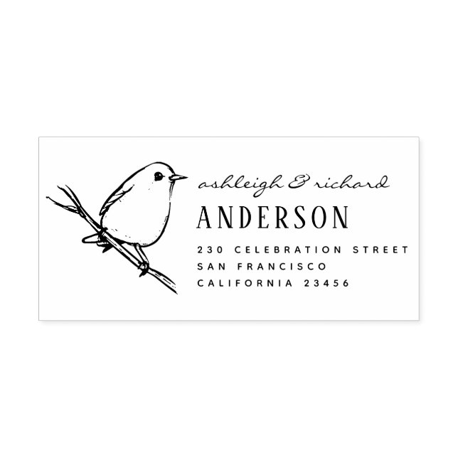 Elegant Bird Wedding Couple Names Return Address Rubber Stamp (Imprint)