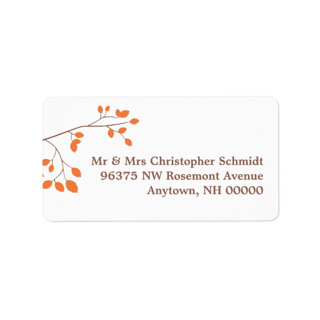 Elegant Birds On a Branch Orange and Brown RSVP Label (Front)