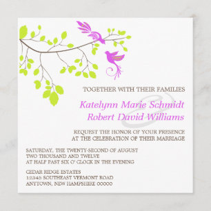 Elegant Birds On a Branch Purple And Green Wedding Invitation
