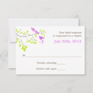 Elegant Birds On Tree Branch Purple and Green RSVP Card