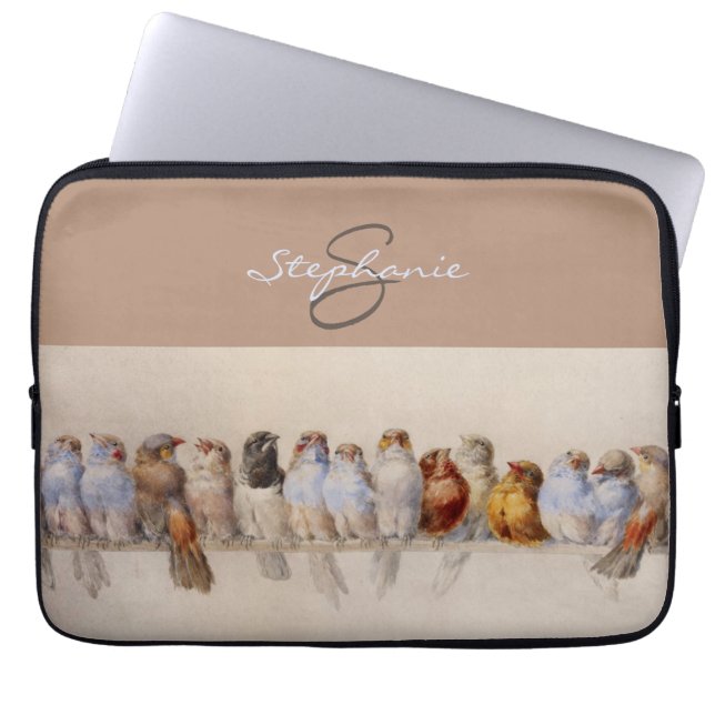 Elegant Birds Watercolor Initials Monogrammed Laptop Sleeve (Front)
