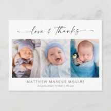 Elegant birth announcement, love and thanks photo 