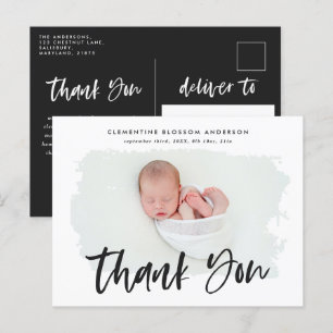 Elegant birth announcement photo thank you postcard